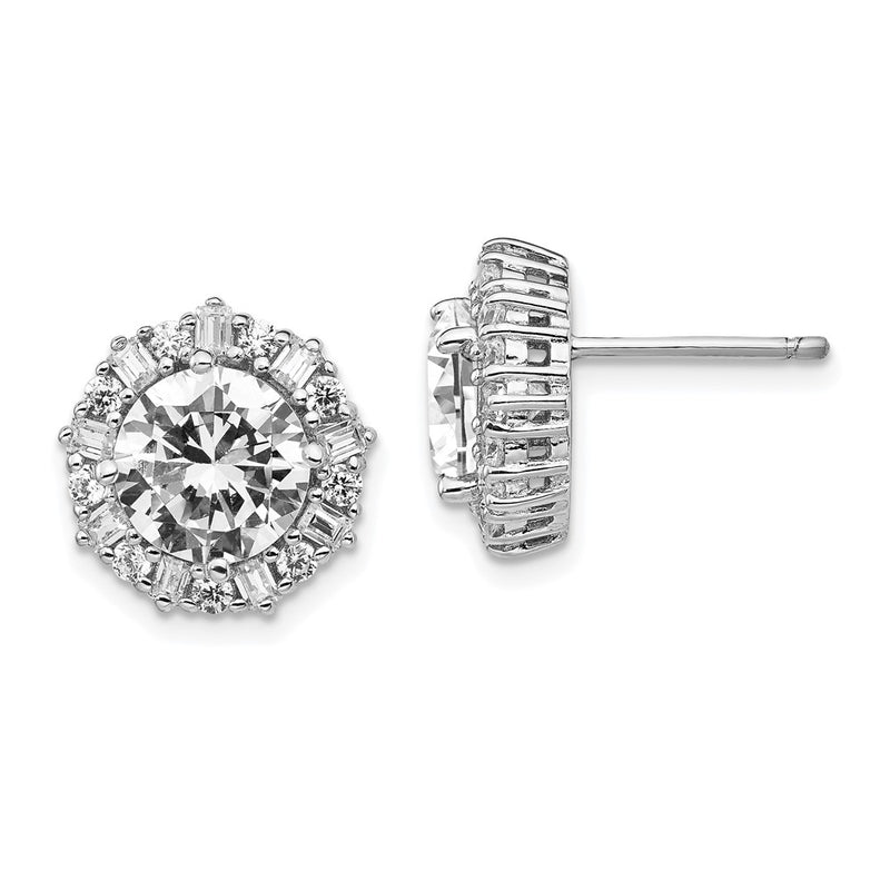 Sterling Silver Cheryl M Rhodium-Plated Fancy Brilliant-Cut And Emerald-Cut Cz Halo Post Earrings