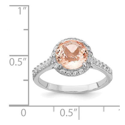 Sterling Silver Cheryl M Rhodium-Plated 100 Facet Simulated Morganite And White Brilliant-Cut Cz Halo Ring