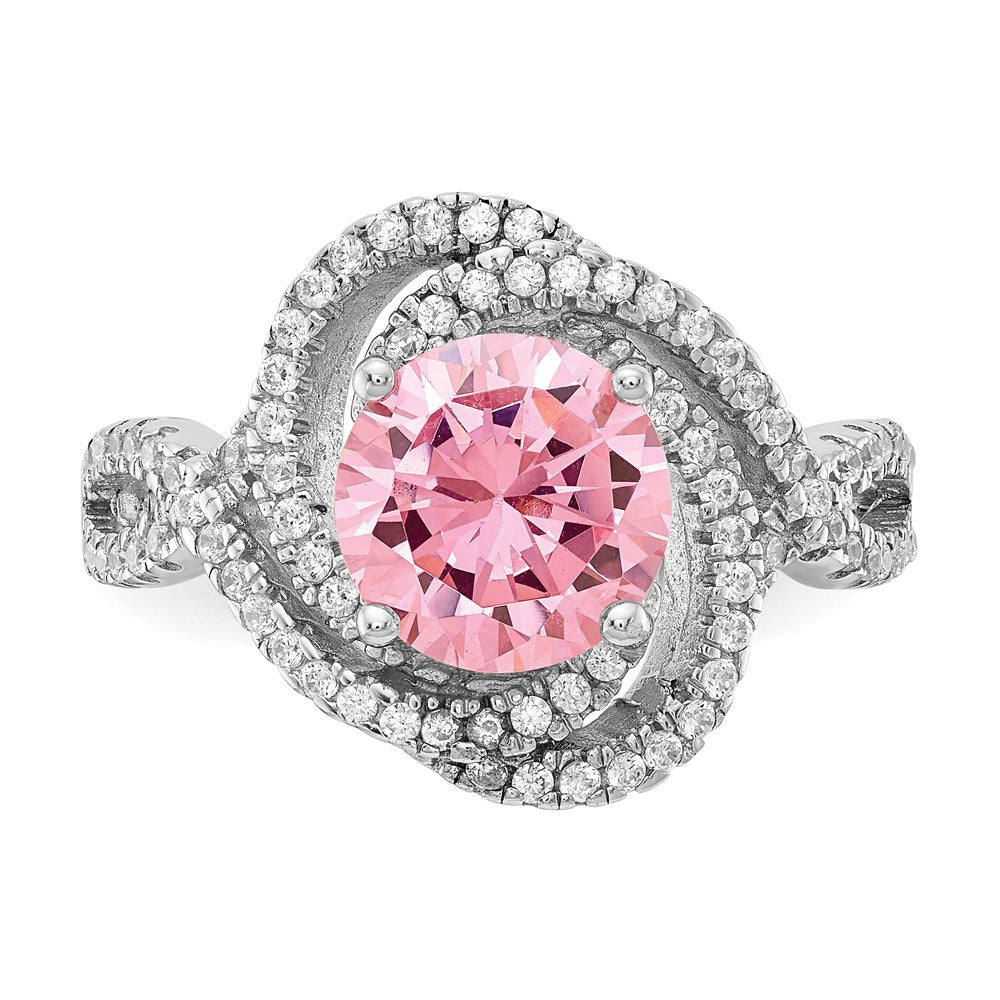 Sterling Silver Cheryl M Rhodium-Plated Fancy Pink And White Brilliant-Cut Cz Ring
