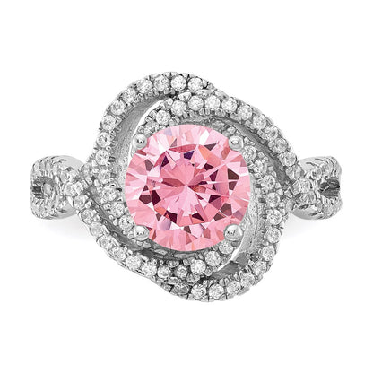 Sterling Silver Cheryl M Rhodium-Plated Fancy Pink And White Brilliant-Cut Cz Ring