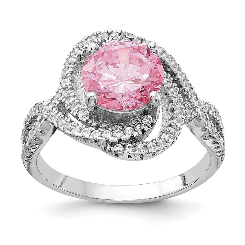 Sterling Silver Cheryl M Rhodium-Plated Fancy Pink And White Brilliant-Cut Cz Ring