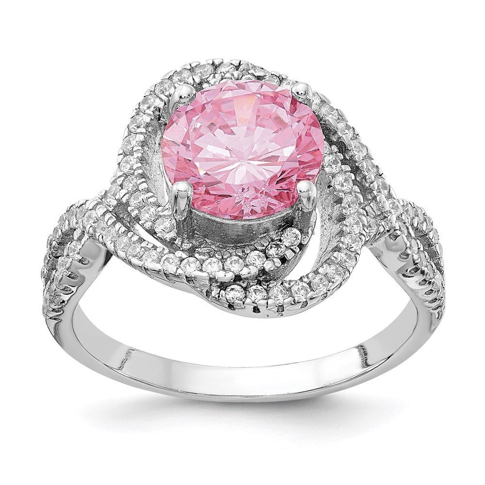 Sterling Silver Cheryl M Rhodium-Plated Fancy Pink And White Brilliant-Cut Cz Ring
