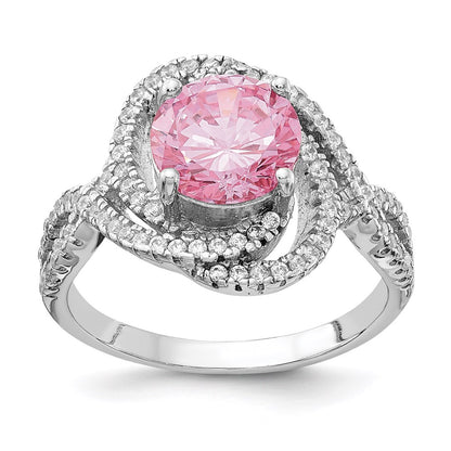 Sterling Silver Cheryl M Rhodium-Plated Fancy Pink And White Brilliant-Cut Cz Ring