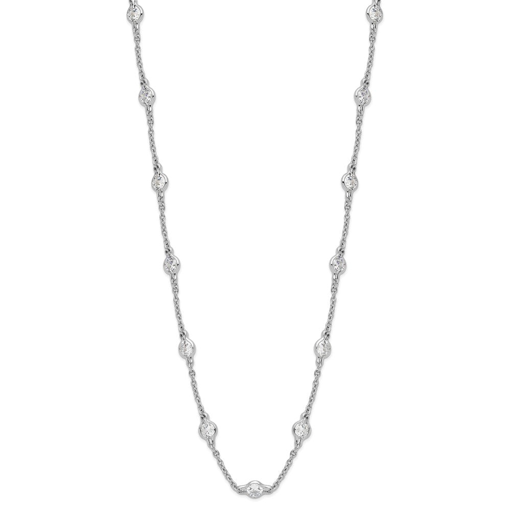 Sterling Silver Cheryl M Rhodium-Plated Brilliant-Cut Round Cz 19 Station 18.5 Inch Necklace