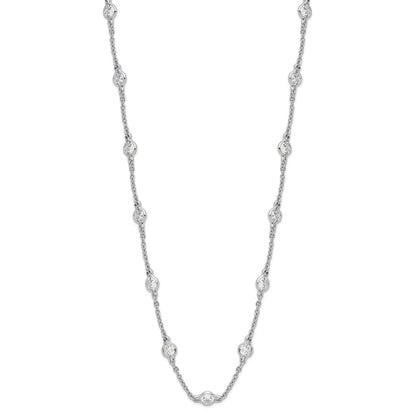 Sterling Silver Cheryl M Rhodium-Plated Brilliant-Cut Round Cz 19 Station 18.5 Inch Necklace