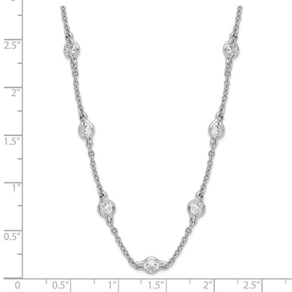 Sterling Silver Cheryl M Rhodium-Plated Brilliant-Cut Round Cz 19 Station 18.5 Inch Necklace
