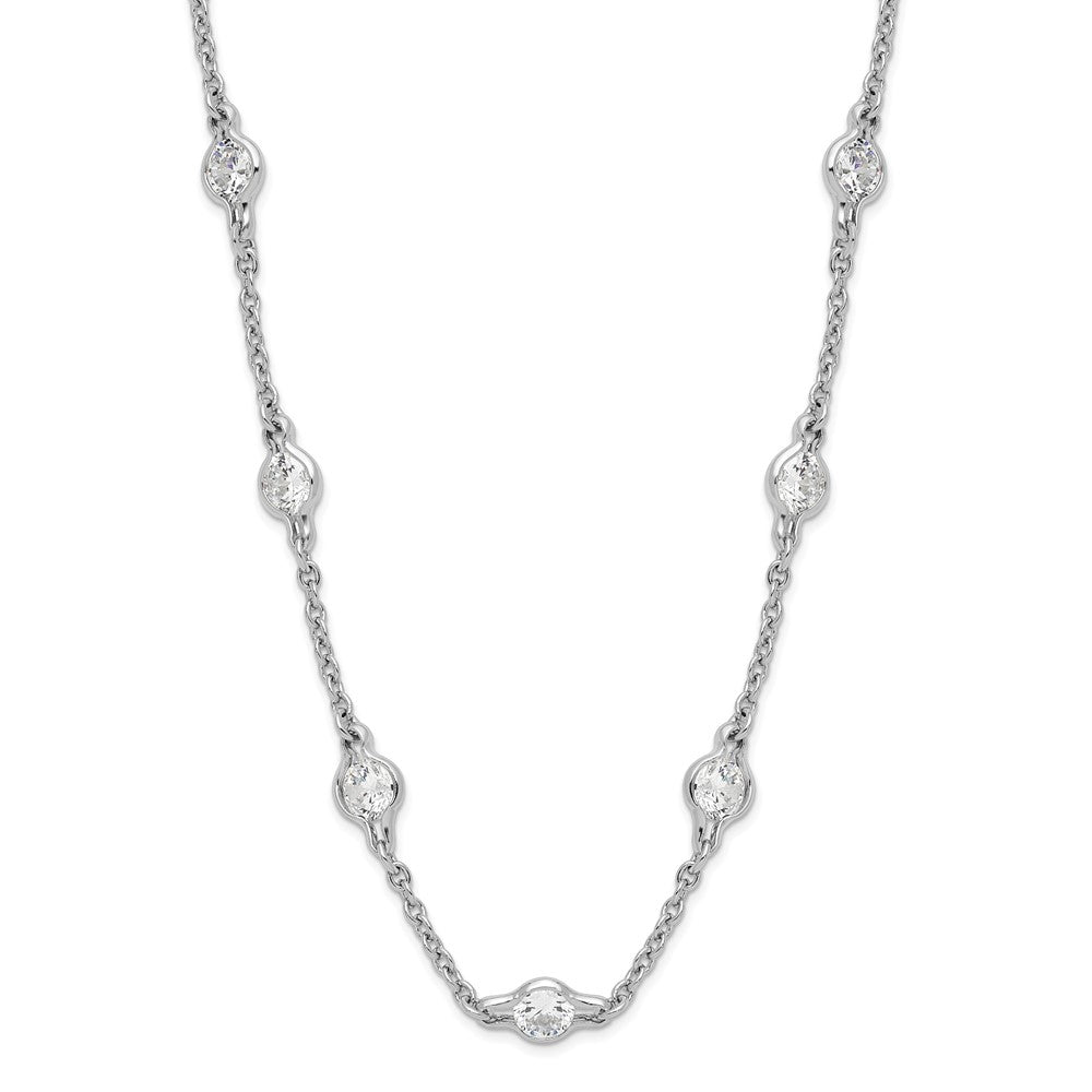 Sterling Silver Cheryl M Rhodium-Plated Brilliant-Cut Round Cz 19 Station 18.5 Inch Necklace