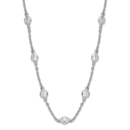 Sterling Silver Cheryl M Rhodium-Plated Brilliant-Cut Round Cz 19 Station 18.5 Inch Necklace
