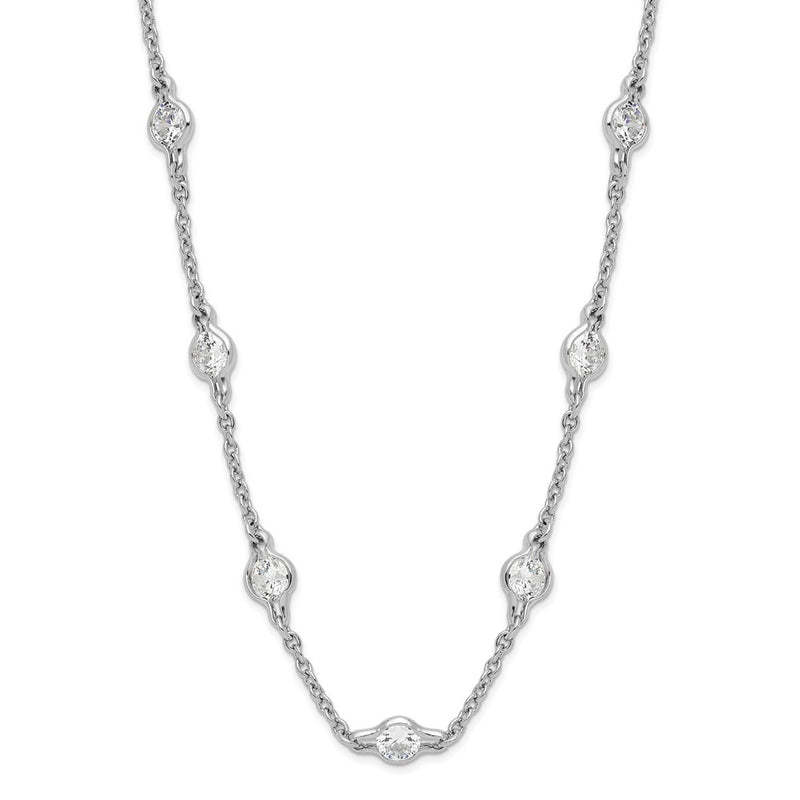 Sterling Silver Cheryl M Rhodium-Plated Brilliant-Cut Round Cz 19 Station 18.5 Inch Necklace