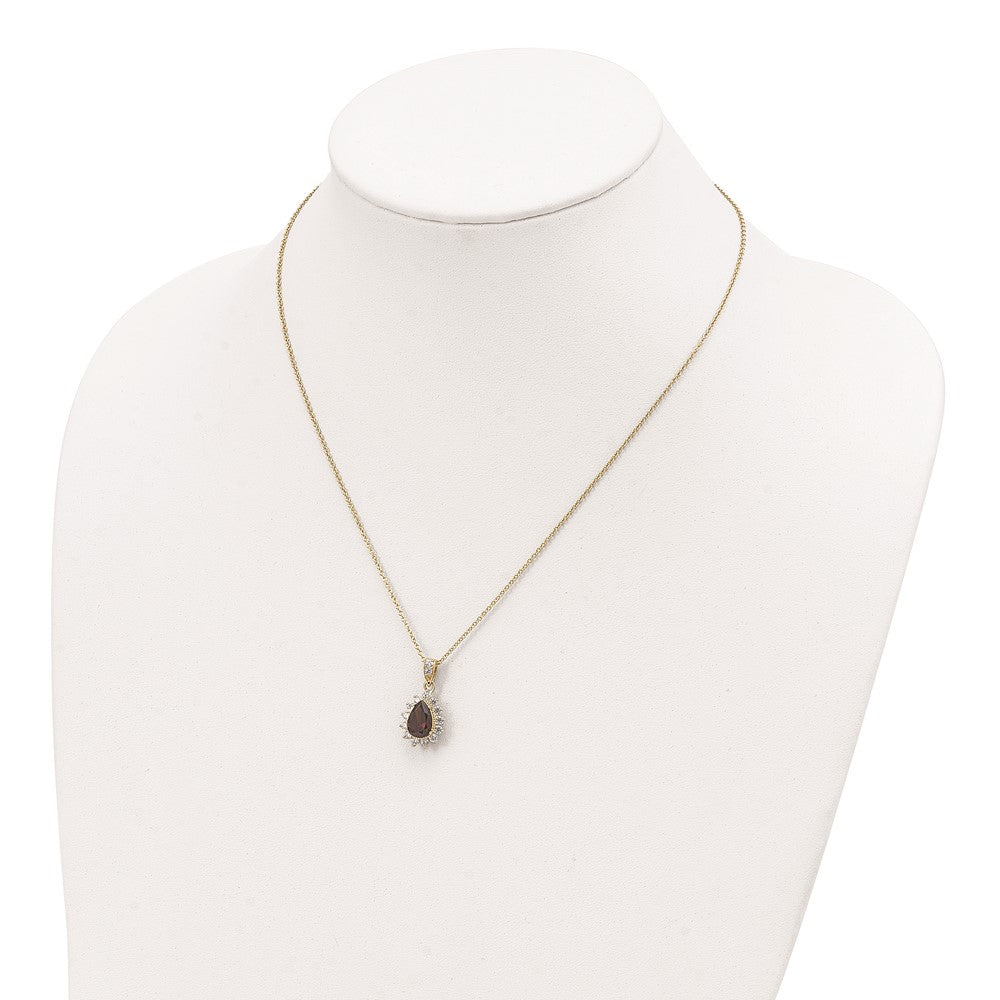 Sterling Silver Cheryl M Gold-Plated Brown And White Brilliant-Cut Cz Teardrop 18.5 Inch Necklace