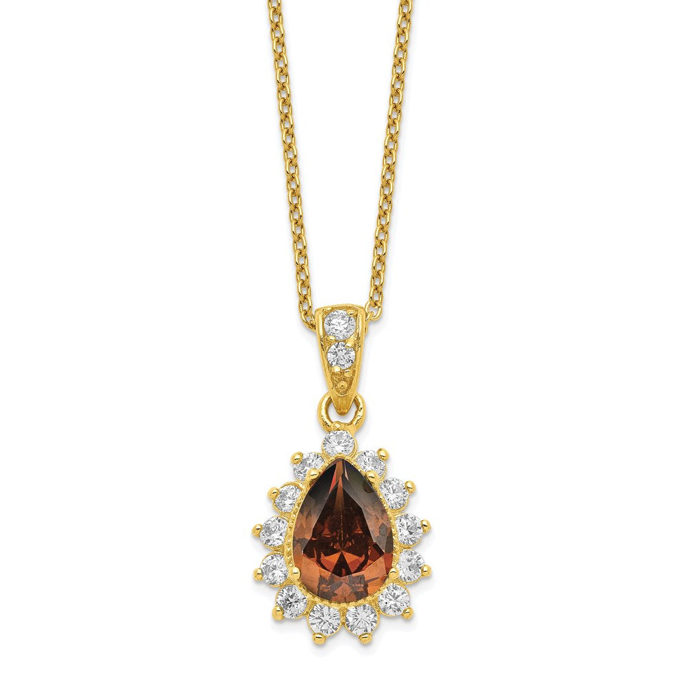 Sterling Silver Cheryl M Gold-Plated Brown And White Brilliant-Cut Cz Teardrop 18.5 Inch Necklace