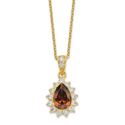 Sterling Silver Cheryl M Gold-Plated Brown And White Brilliant-Cut Cz Teardrop 18.5 Inch Necklace