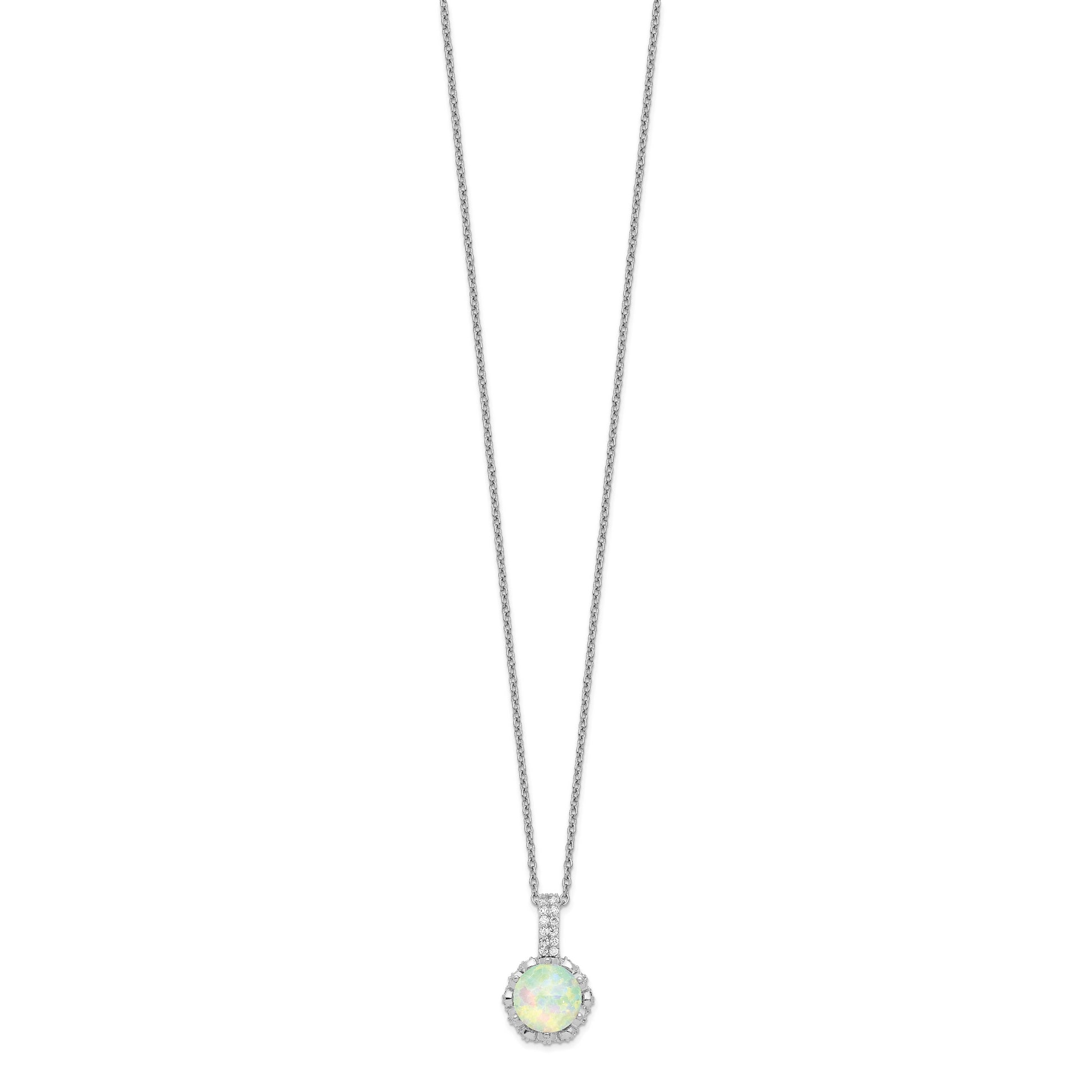 Sterling Silver Created Opal Cabochon & CZ 18 Sterling Silver Created Opal Cabochon & CZ 18