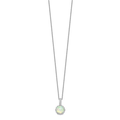 Sterling Silver Cheryl M Rhodium-Plated Cabochon Lab Created Opal And Brilliant-Cut Cz 18.5 Inch Necklace