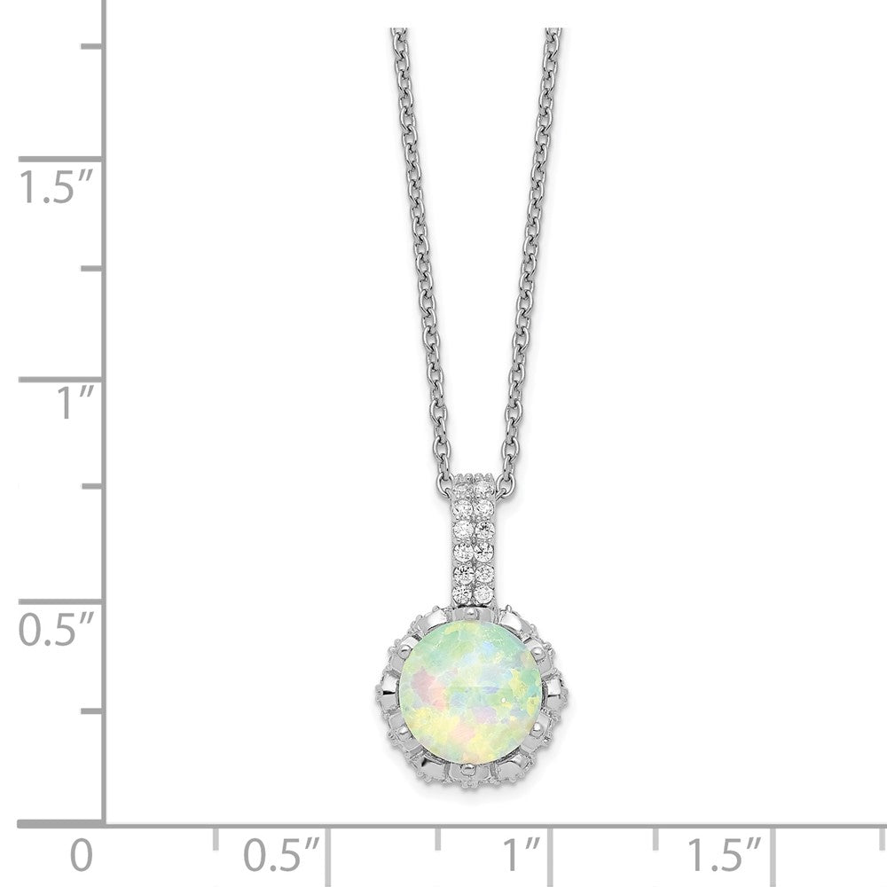 Sterling Silver Cheryl M Rhodium-Plated Cabochon Lab Created Opal And Brilliant-Cut Cz 18.5 Inch Necklace