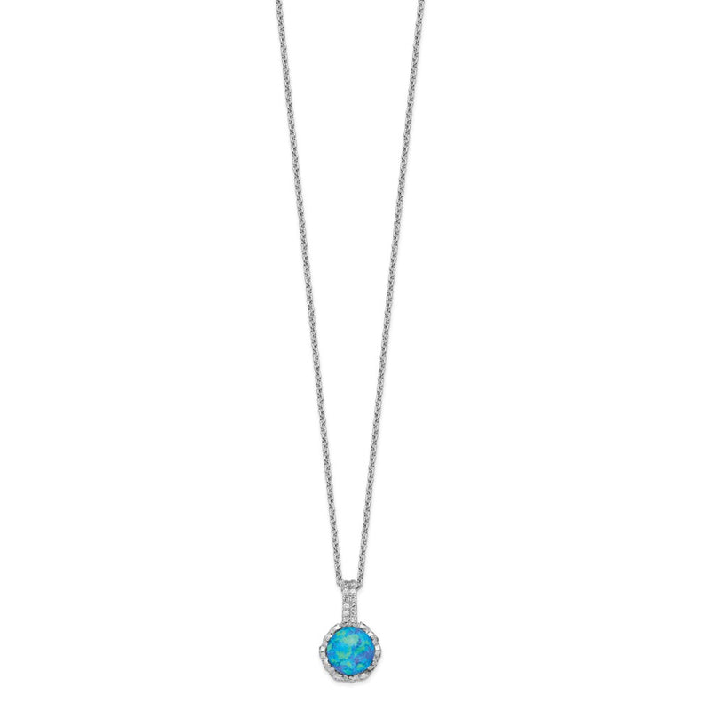 Sterling Silver Cheryl M Rhodium-Plated Cabochon Lab Created Blue Opal And Brilliant-Cut Cz 18.25 Inch Necklace