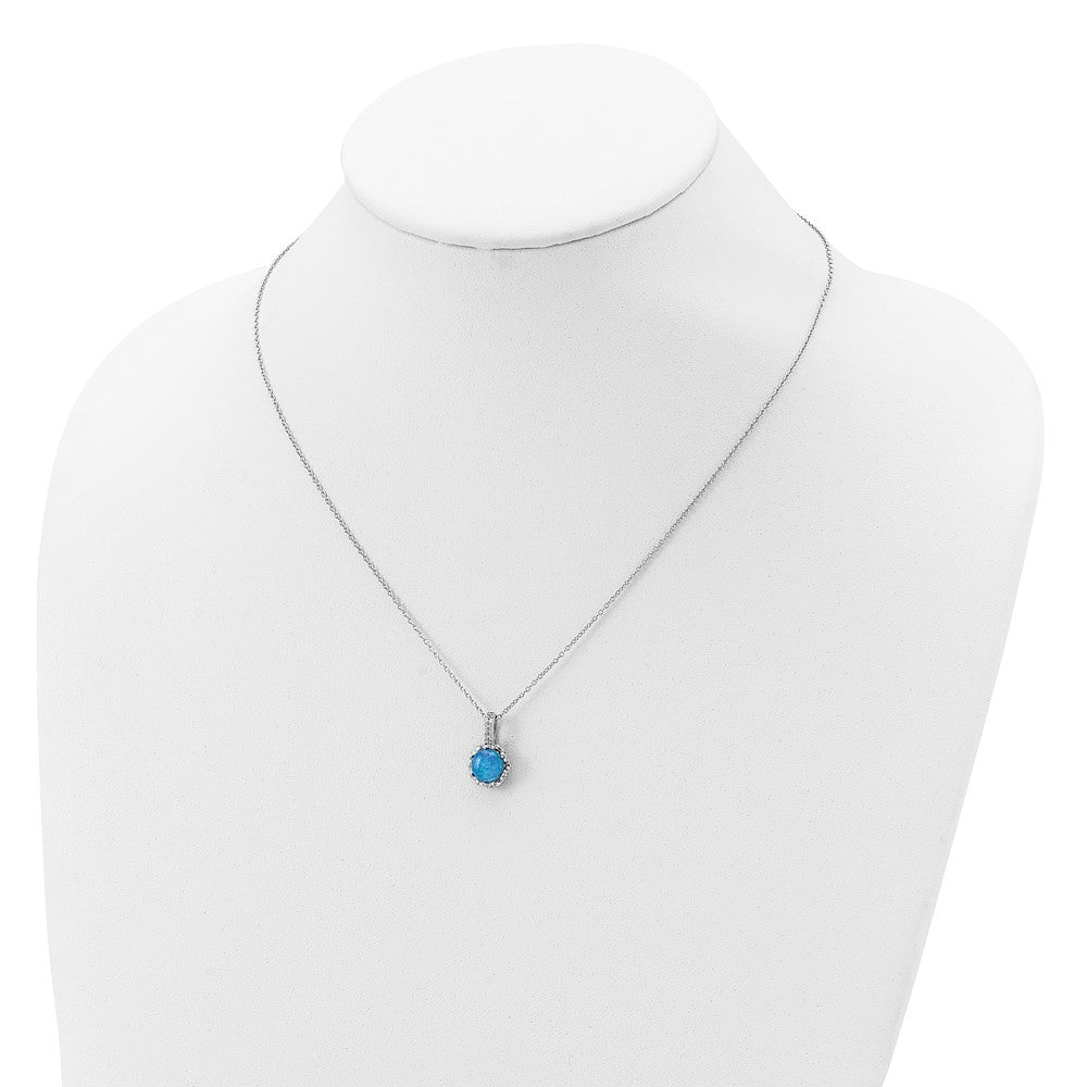 Sterling Silver Cheryl M Rhodium-Plated Cabochon Lab Created Blue Opal And Brilliant-Cut Cz 18.25 Inch Necklace