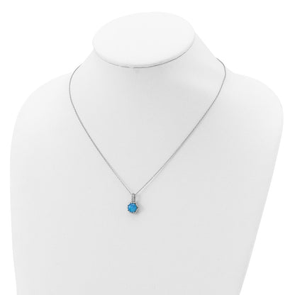 Sterling Silver Cheryl M Rhodium-Plated Cabochon Lab Created Blue Opal And Brilliant-Cut Cz 18.25 Inch Necklace