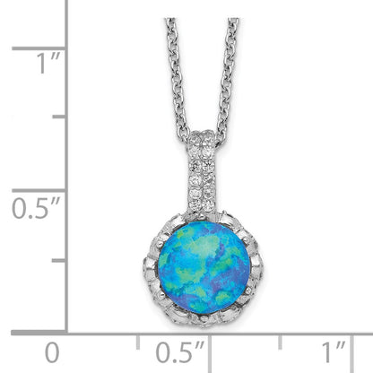 Sterling Silver Cheryl M Rhodium-Plated Cabochon Lab Created Blue Opal And Brilliant-Cut Cz 18.25 Inch Necklace