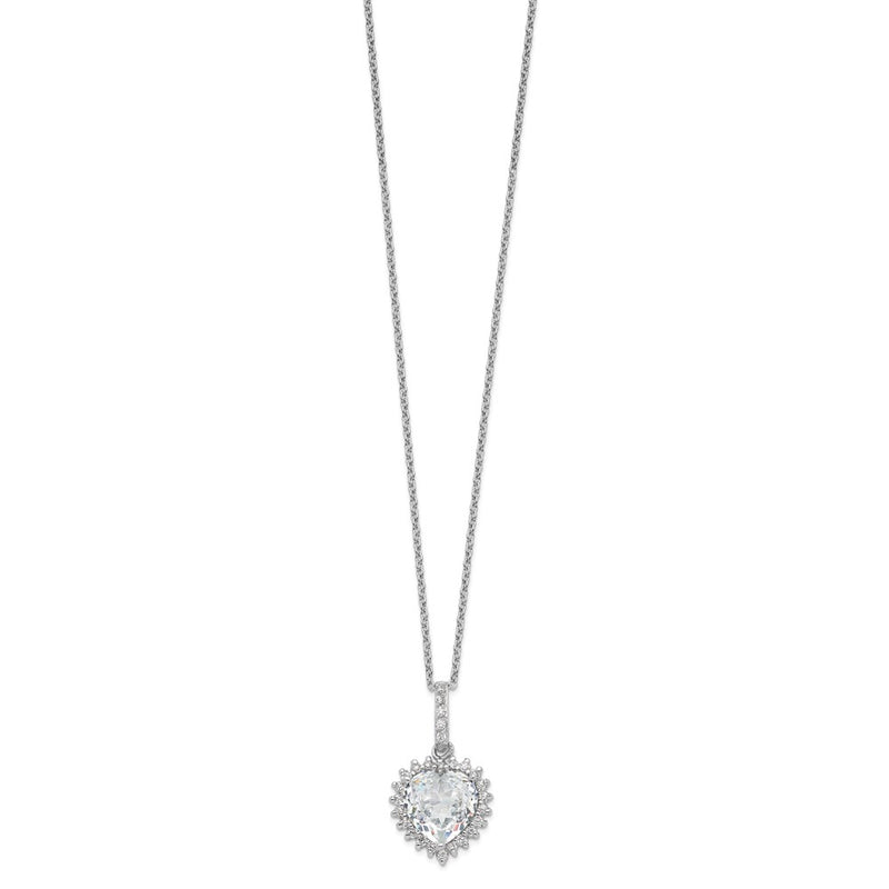Sterling Silver Cheryl M Rhodium-Plated Fancy 100-Facet And Brilliant-Cut Cz Heart 18.5 Inch Necklace