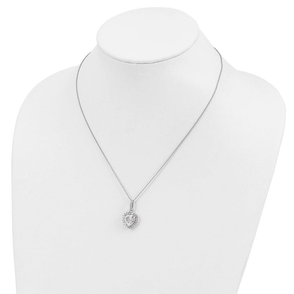 Sterling Silver Cheryl M Rhodium-Plated Fancy 100-Facet And Brilliant-Cut Cz Heart 18.5 Inch Necklace