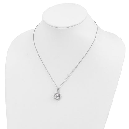 Sterling Silver Cheryl M Rhodium-Plated Fancy 100-Facet And Brilliant-Cut Cz Heart 18.5 Inch Necklace