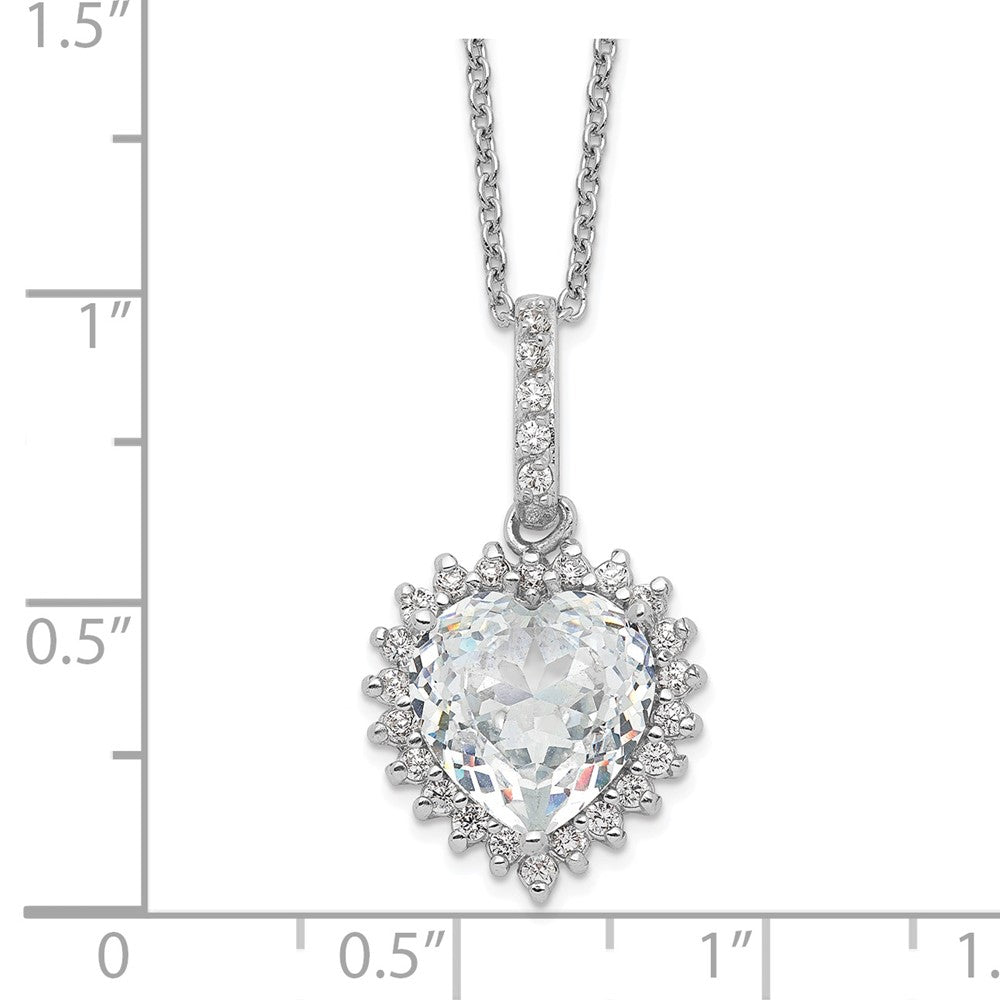 Sterling Silver Cheryl M Rhodium-Plated Fancy 100-Facet And Brilliant-Cut Cz Heart 18.5 Inch Necklace