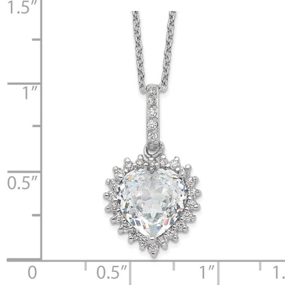 Sterling Silver Cheryl M Rhodium-Plated Fancy 100-Facet And Brilliant-Cut Cz Heart 18.5 Inch Necklace