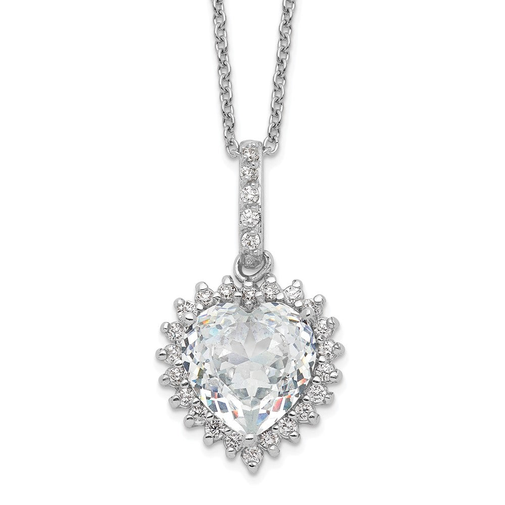 Sterling Silver Cheryl M Rhodium-Plated Fancy 100-Facet And Brilliant-Cut Cz Heart 18.5 Inch Necklace