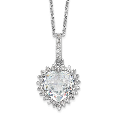 Sterling Silver Cheryl M Rhodium-Plated Fancy 100-Facet And Brilliant-Cut Cz Heart 18.5 Inch Necklace