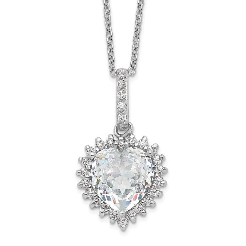 Sterling Silver Cheryl M Rhodium-Plated Fancy 100-Facet And Brilliant-Cut Cz Heart 18.5 Inch Necklace