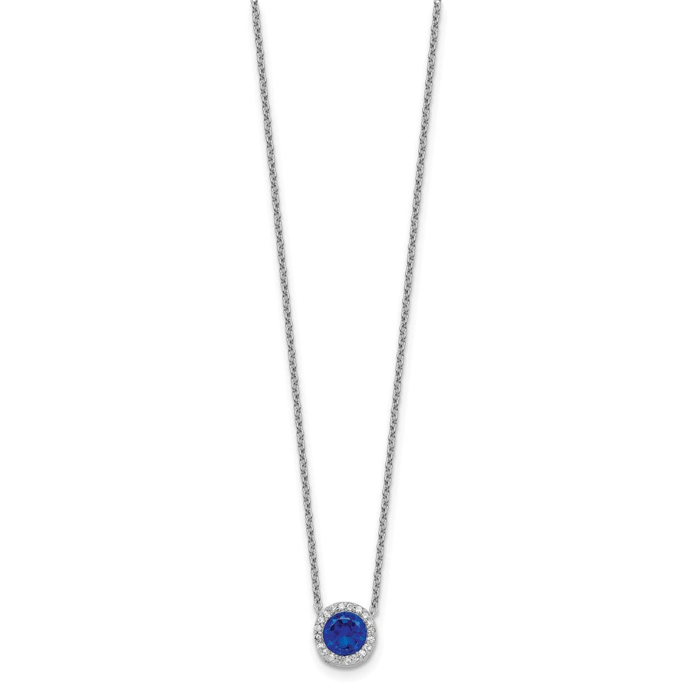 Sterling Silver Cheryl M Rhodium-Plated Brilliant-Cut Lab Created Dark Blue Spinel And White Cz Round Halo 18.25 Inch Necklace