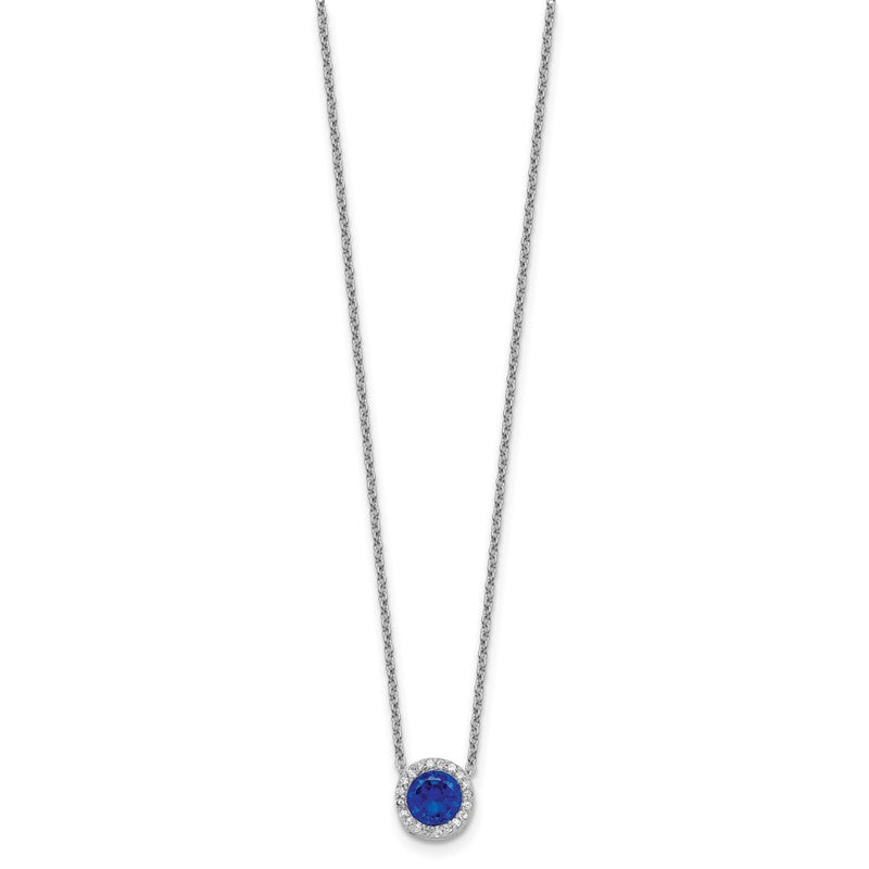 Sterling Silver Cheryl M Rhodium-Plated Brilliant-Cut Lab Created Dark Blue Spinel And White Cz Round Halo 18.25 Inch Necklace