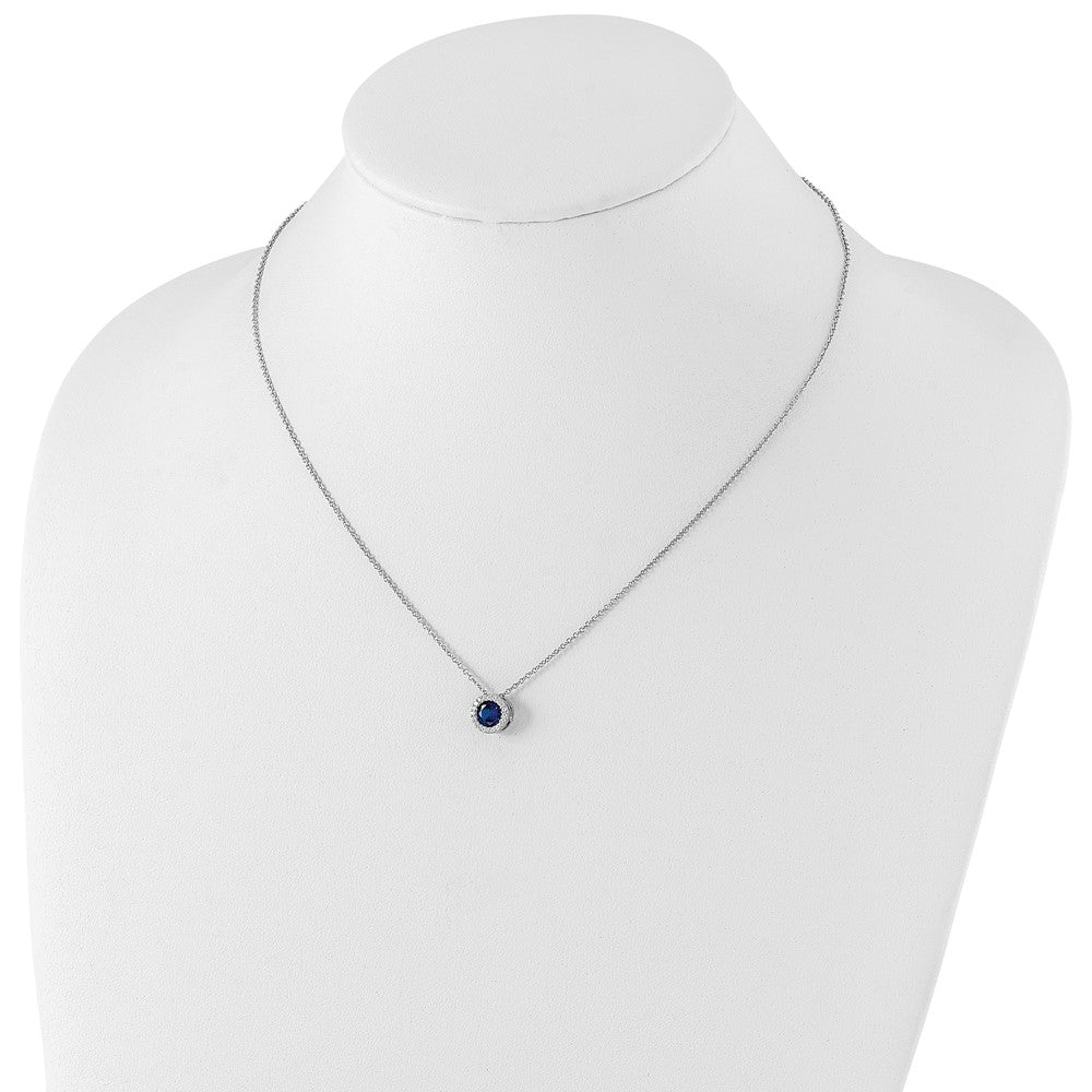 Sterling Silver Cheryl M Rhodium-Plated Brilliant-Cut Lab Created Dark Blue Spinel And White Cz Round Halo 18.25 Inch Necklace