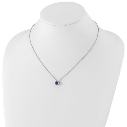 Sterling Silver Cheryl M Rhodium-Plated Brilliant-Cut Lab Created Dark Blue Spinel And White Cz Round Halo 18.25 Inch Necklace