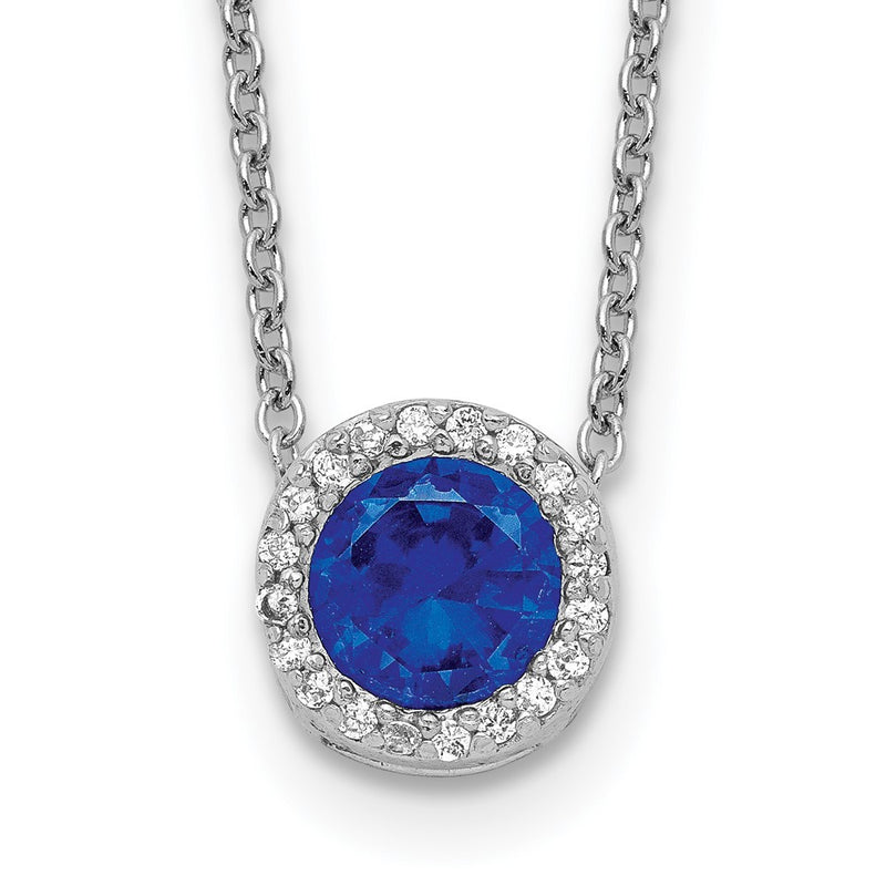 Sterling Silver Cheryl M Rhodium-Plated Brilliant-Cut Lab Created Dark Blue Spinel And White Cz Round Halo 18.25 Inch Necklace