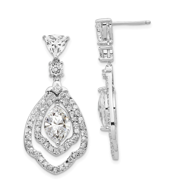 Sterling Silver Cheryl M Rhodium-Plated Brilliant-Cut Cz Fancy Post Dangle Earrings