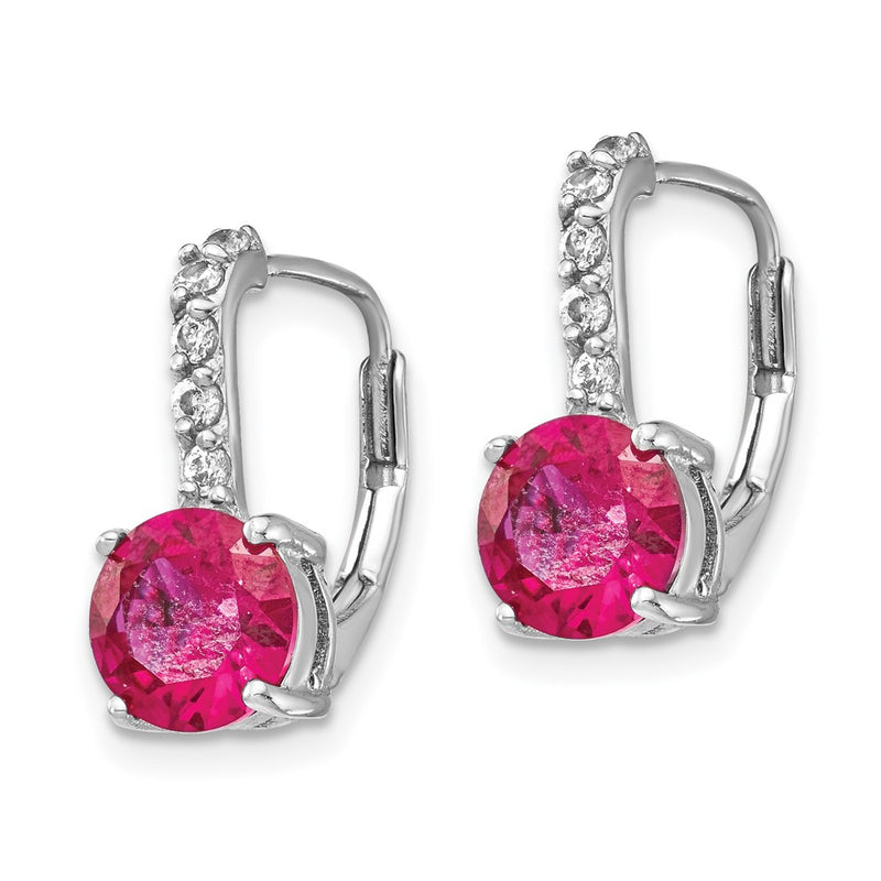 Sterling Silver Cheryl M Rhodium-Plated Brilliant-Cut Lab Created Ruby And White Cz Leverback Earrings