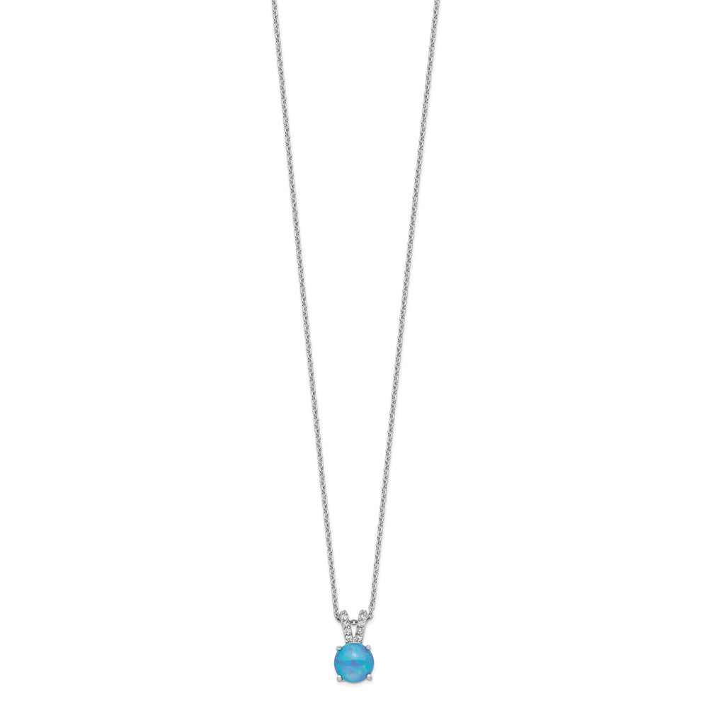Sterling Silver Cheryl M Rhodium-Plated Cabochon Lab Created Blue Opal And Brilliant-Cut Cz Split Bail 18.5 Inch Necklace