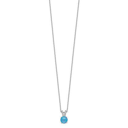 Sterling Silver Cheryl M Rhodium-Plated Cabochon Lab Created Blue Opal And Brilliant-Cut Cz Split Bail 18.5 Inch Necklace