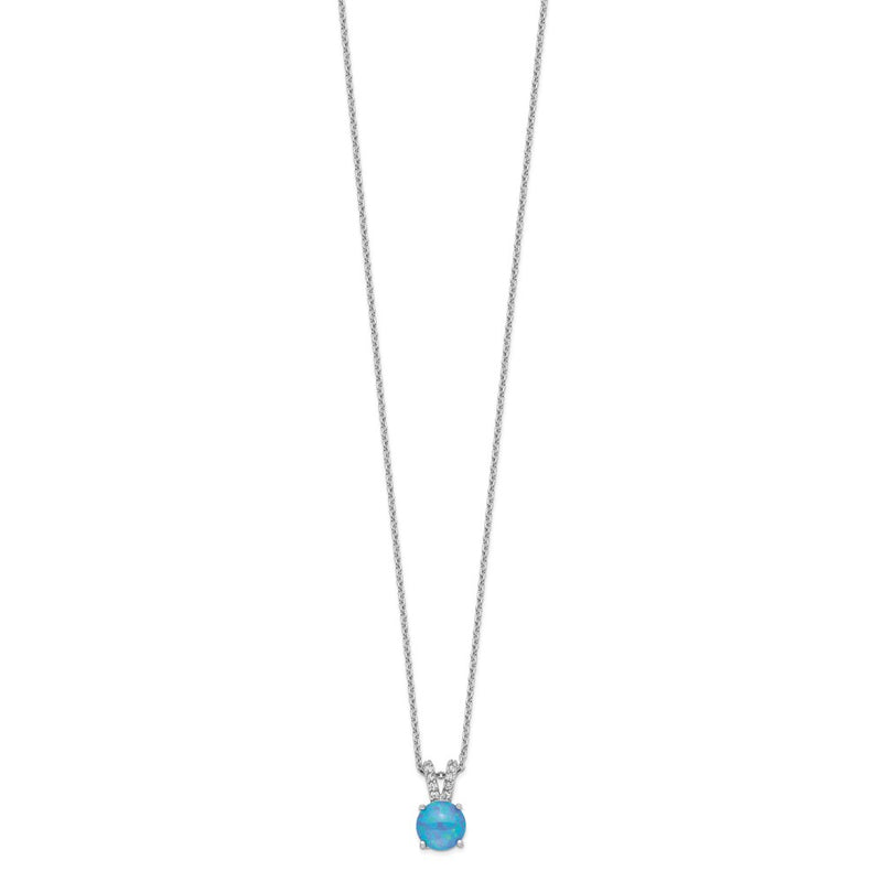 Sterling Silver Cheryl M Rhodium-Plated Cabochon Lab Created Blue Opal And Brilliant-Cut Cz Split Bail 18.5 Inch Necklace