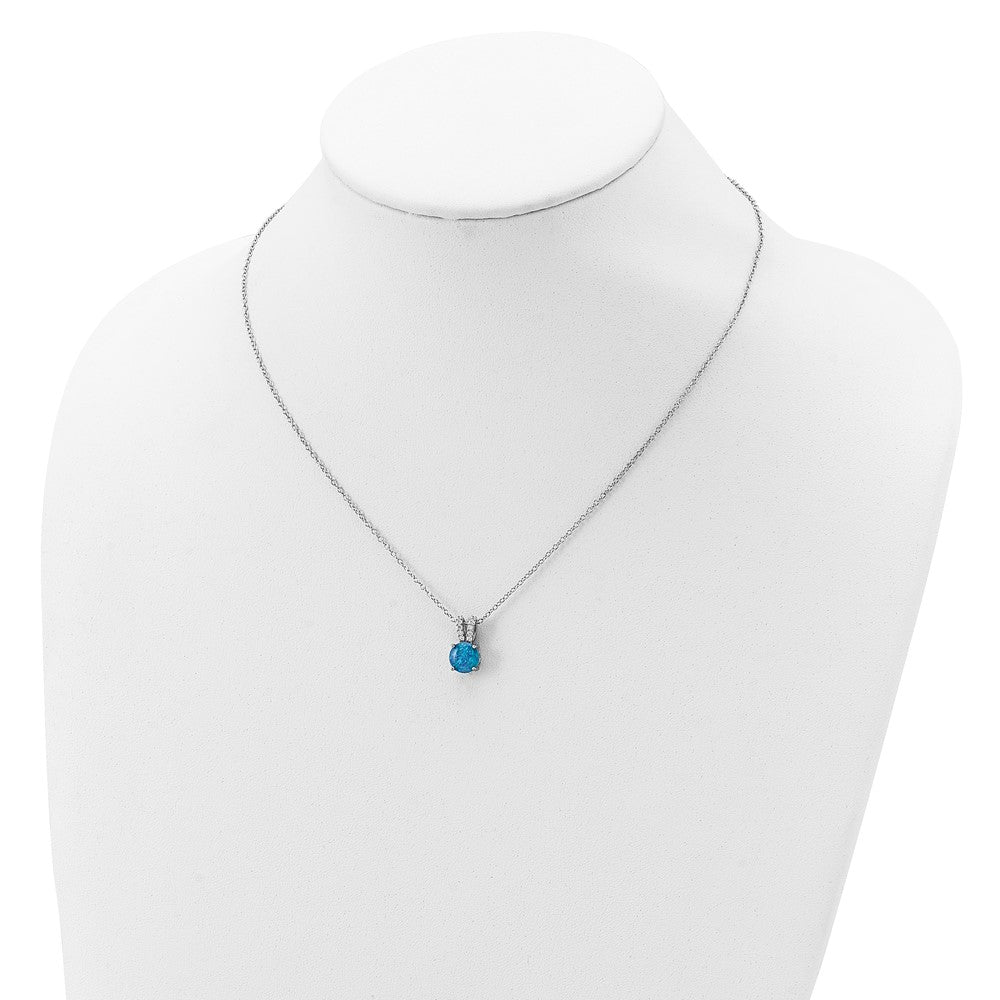 Sterling Silver Cheryl M Rhodium-Plated Cabochon Lab Created Blue Opal And Brilliant-Cut Cz Split Bail 18.5 Inch Necklace