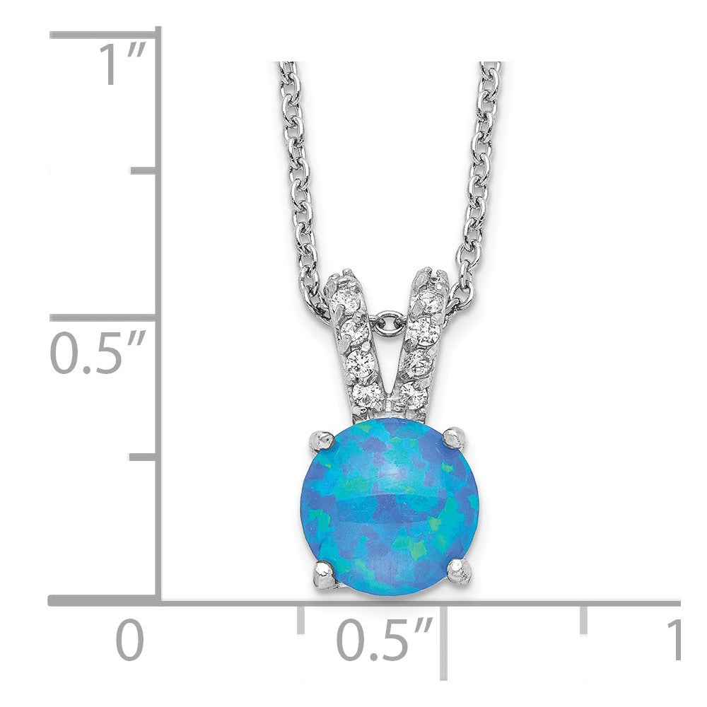 Sterling Silver Cheryl M Rhodium-Plated Cabochon Lab Created Blue Opal And Brilliant-Cut Cz Split Bail 18.5 Inch Necklace