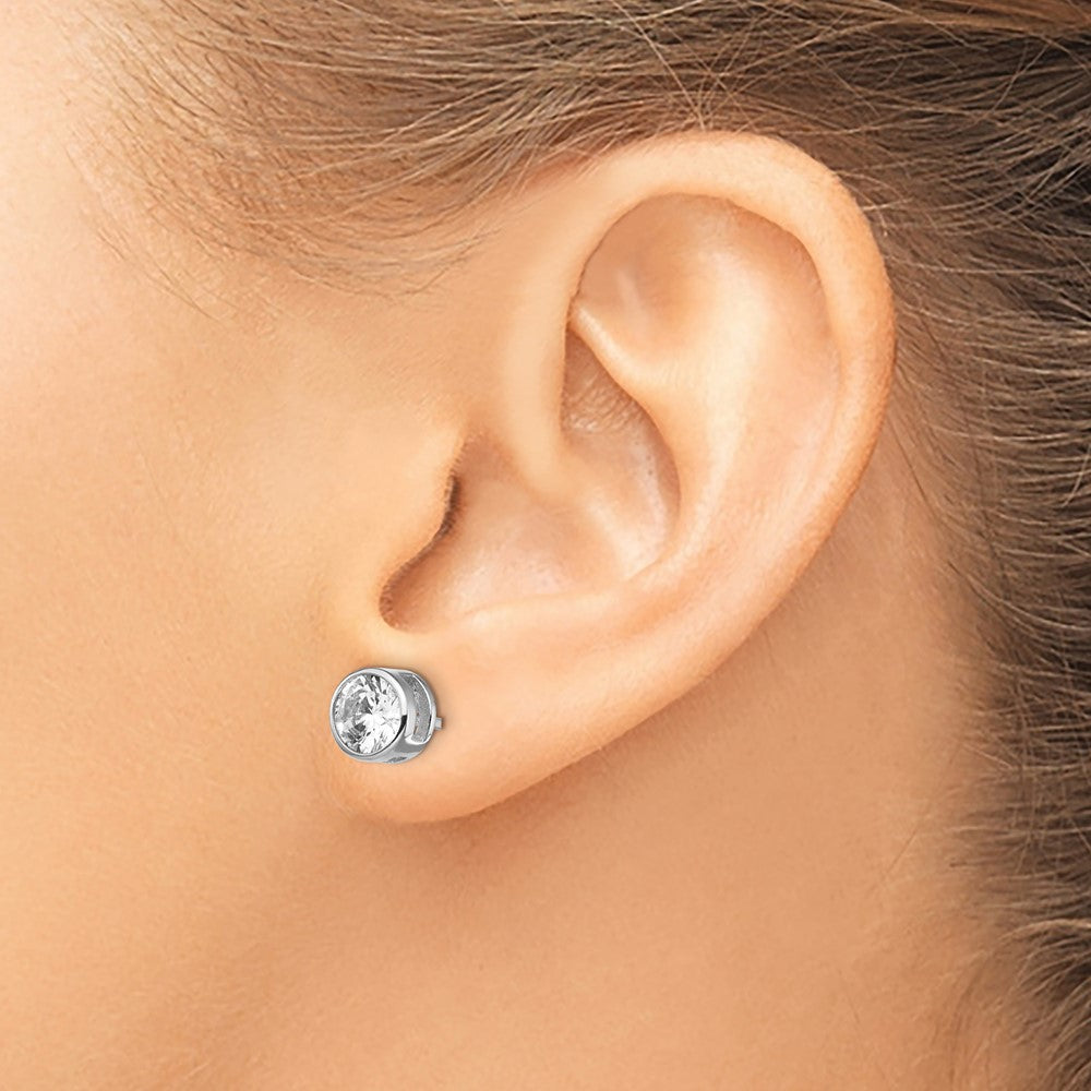 Sterling Silver Cheryl M Rhodium-Plated Brilliant-Cut 7mm Cz Bezel Stud Post Earrings