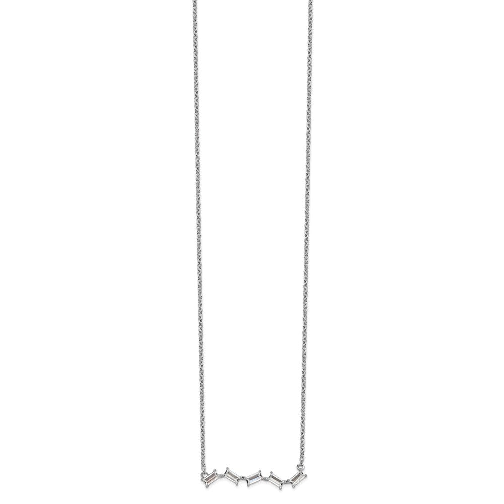 Sterling Silver Cheryl M Rhodium-Plated Emerald-Cut Cz Bar 18 Inch Necklace