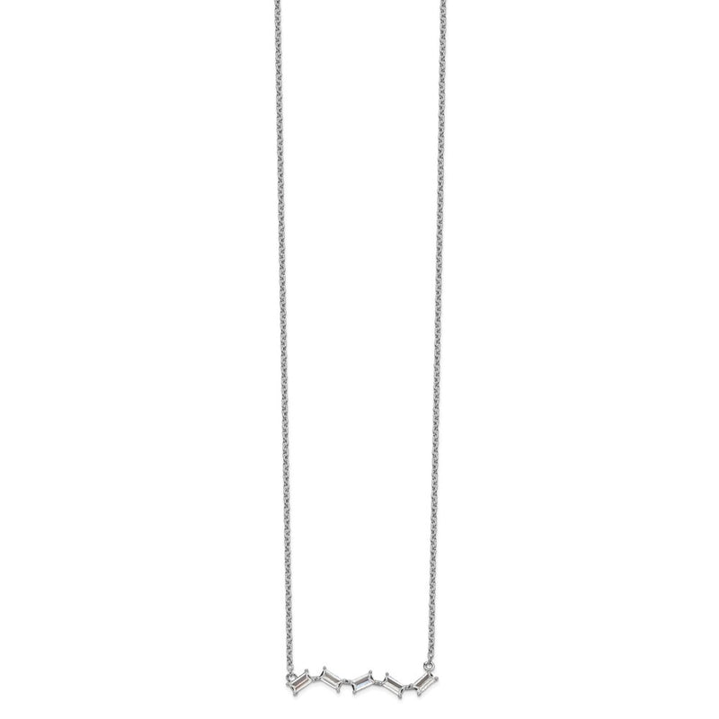 Sterling Silver Cheryl M Rhodium-Plated Emerald-Cut Cz Bar 18 Inch Necklace