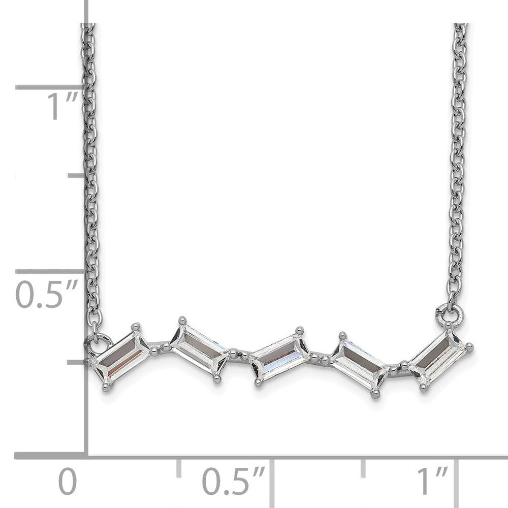 Sterling Silver Cheryl M Rhodium-Plated Emerald-Cut Cz Bar 18 Inch Necklace