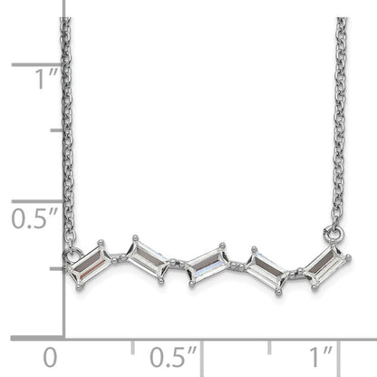 Sterling Silver Cheryl M Rhodium-Plated Emerald-Cut Cz Bar 18 Inch Necklace