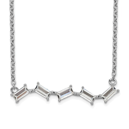 Sterling Silver Cheryl M Rhodium-Plated Emerald-Cut Cz Bar 18 Inch Necklace