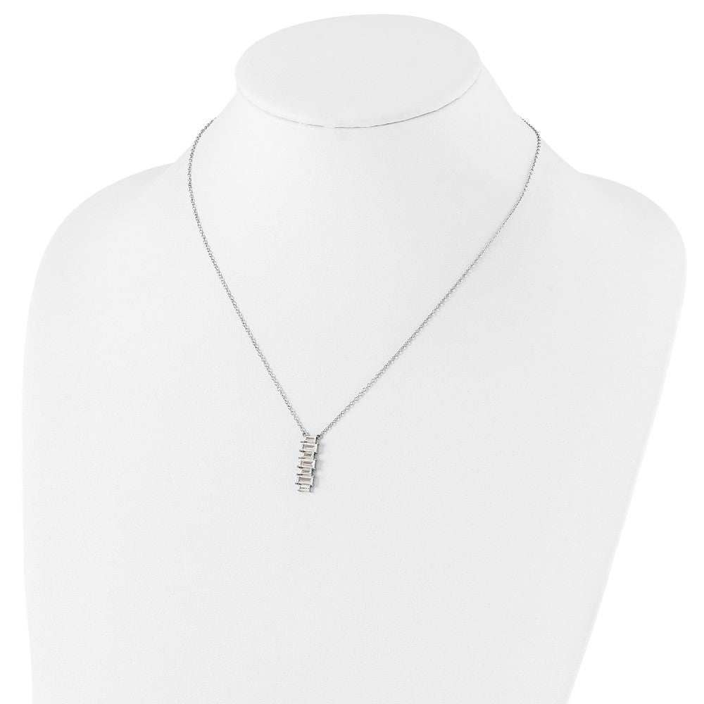 Sterling Silver Cheryl M Rhodium-Plated Emerald-Cut Cz Vertical Bar 18 Inch Necklace